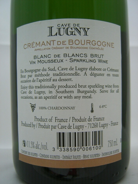 Cave de Lugny Brut, Blanc de Blancs, AC Cremant de Bourgogne, Schaumwein weiß, trocken, 0,75l